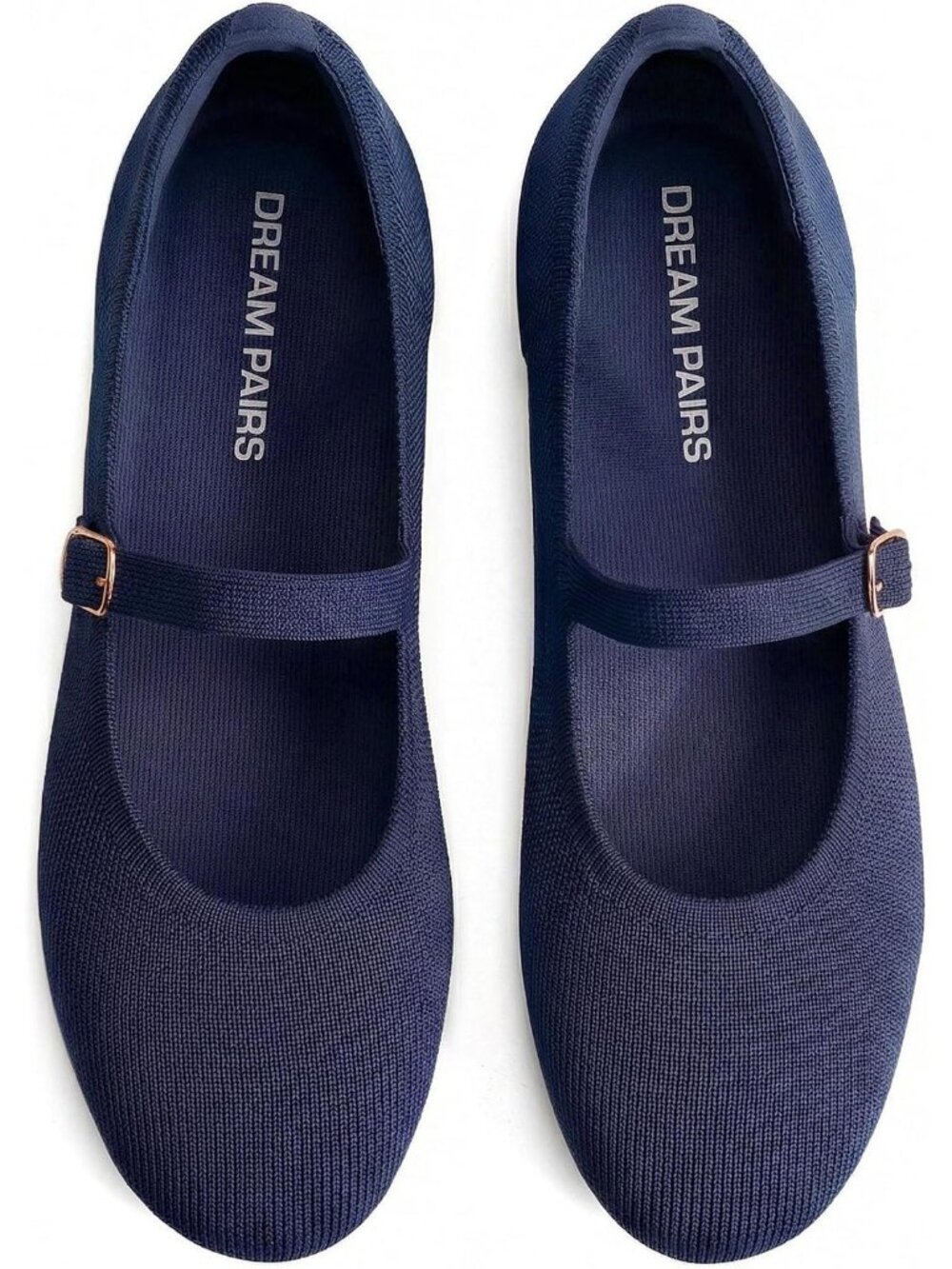 Dream Pairs Women's Navy Mary Jane Ballet Flats Foldable Knit Comfort Shoes